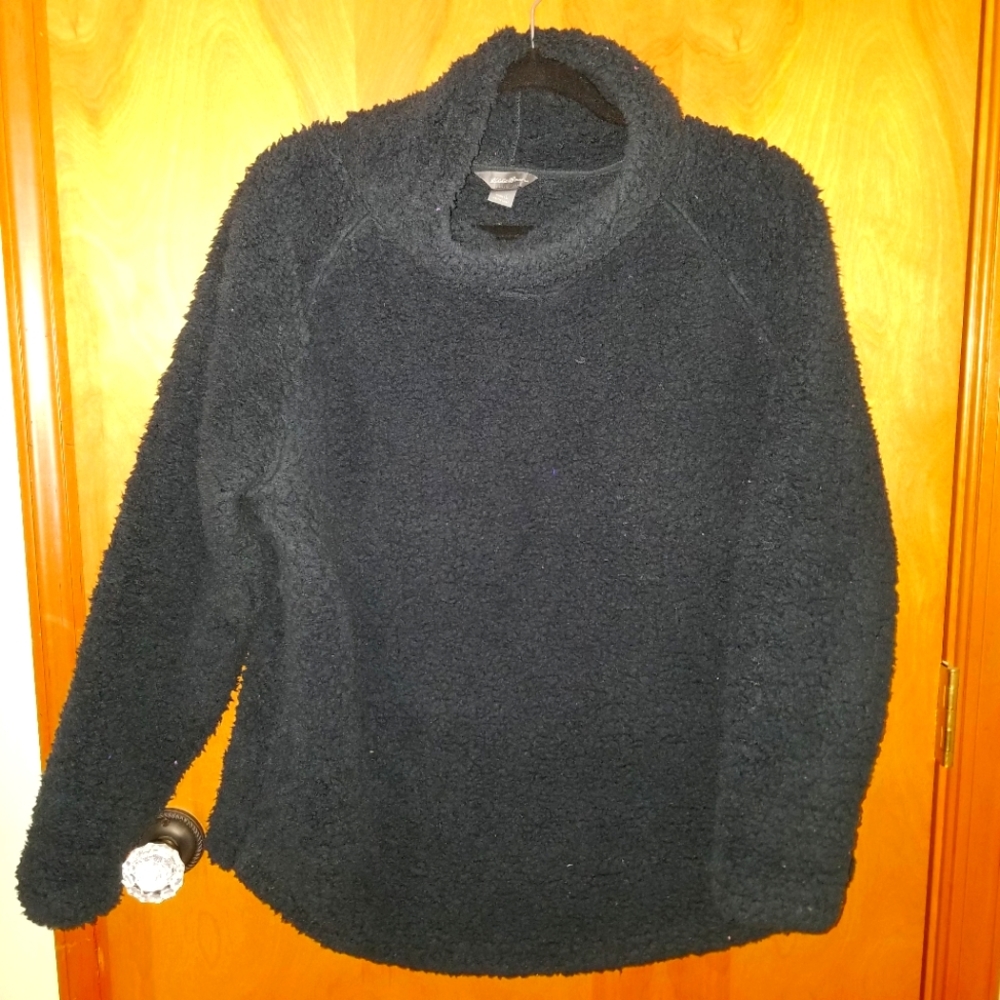 EDDIE BAUER Black Fireside Plush Pullover Fleece Sweater LARGE